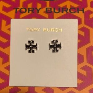 Tory Burch Silver Logo Stud Earrings